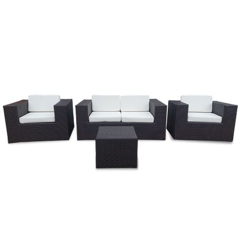 Conjunto Bora Bora Escuro - 1 Sofá 2 Lugares + 2 Poltronas + 1 Mesa de Centro - Duna Cru