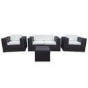 Ver imagem 1 de Conjunto Bora Bora Escuro - 1 Sofá 2 Lugares + 2 Poltronas + 1 Mesa de Centro - Duna Cru