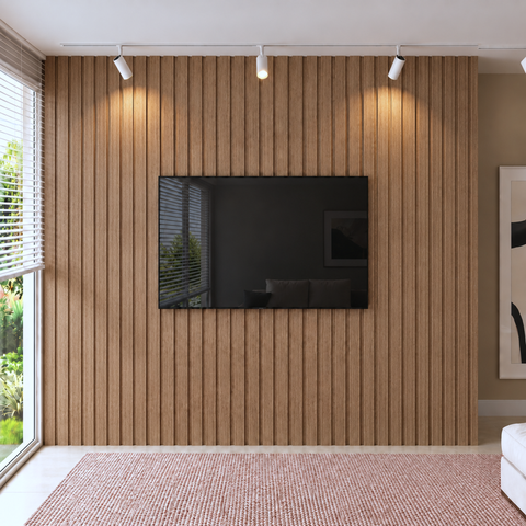 Painel para TV até 115 Polegadas Ripado MDF 270cmx300cm Moldufama Imbuia