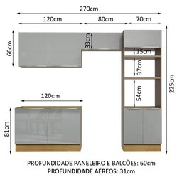 Armário de Cozinha Completa 270cm Rustic/Cinza Lux Madesa 01 - 4
