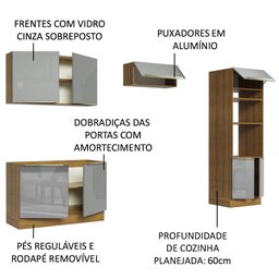 Armário de Cozinha Completa 270cm Rustic/Cinza Lux Madesa 01 - 5