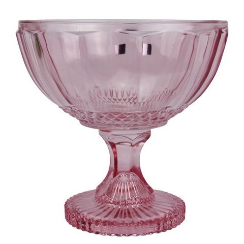 Centro de Mesa Bandeja Splendor com Pé  em Vidro Rosa para Sobremesa E Fruta - 21,5cm