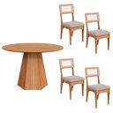 Ver imagem 2 de Conjunto Sala de Jantar Mesa Lisboa Hexagonal Freijó com 4 Cadeiras Palha Sintética 100% Mdf Freijó/