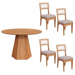 Conjunto Sala de Jantar Mesa Lisboa Hexagonal Freijó com 4 Cadeiras Palha Sintética 100% Mdf Freijó/ - 2