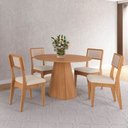Ver imagem 1 de Conjunto Sala de Jantar Mesa Lisboa Hexagonal Freijó com 4 Cadeiras Palha Sintética 100% Mdf Freijó/