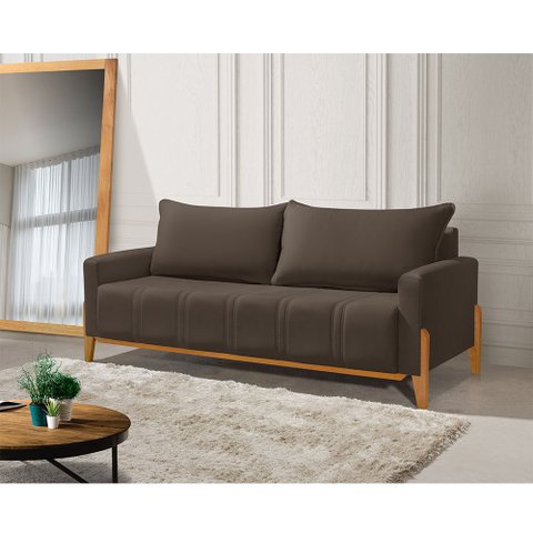 Sofá Living Base em Madeira Maciça 4 Lugares 2,10m Búzios Veludo Marrom