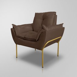 Poltrona Recepção Escritório de Luxo 12 Cores - Base de Ferro Dourado - Marrom - 1