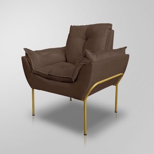 Poltrona Recepção Escritório de Luxo 12 Cores - Base de Ferro Dourado - Marrom