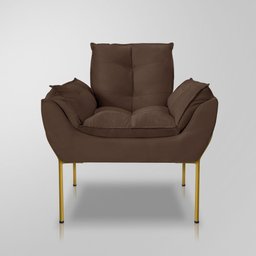 Poltrona Recepção Escritório de Luxo 12 Cores - Base de Ferro Dourado - Marrom - 2