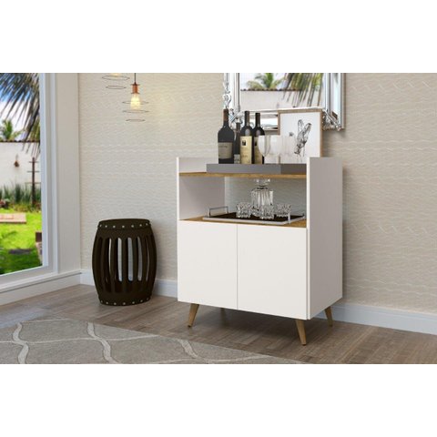 Buffet / Aparador / Bancada Sui Estilo Retrô com Pés em Madeira 2 Portas com Prateleira e Nicho para