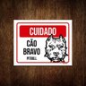 Kit 5 Placas Cuidado Cão Cachorro Bravo Pitbull - 1
