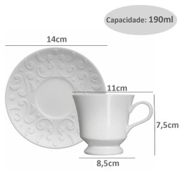 Conjunto 4 Xícaras de Café com Pires 190ml Porcelana em Relevo Tassel Germer Branco - 3