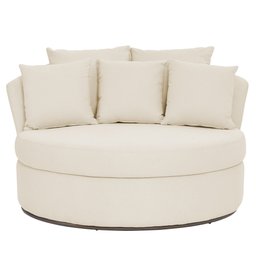 Chaise Redonda Sala de Estar Gaia Base Fixa Titânio Linho Bege Claro - Nexta - 6