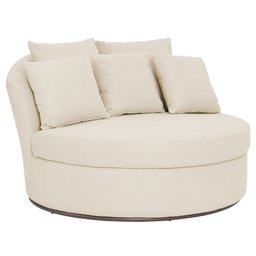 Chaise Redonda Sala de Estar Gaia Base Fixa Titânio Linho Bege Claro - Nexta - 1