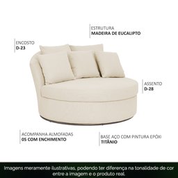 Chaise Redonda Sala de Estar Gaia Base Fixa Titânio Linho Bege Claro - Nexta - 3