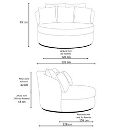 Chaise Redonda Sala de Estar Gaia Base Fixa Titânio Linho Bege Claro - Nexta - 4