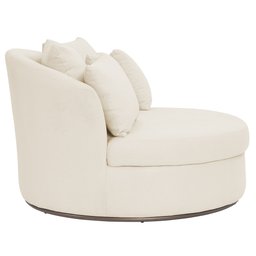 Chaise Redonda Sala de Estar Gaia Base Fixa Titânio Linho Bege Claro - Nexta - 7