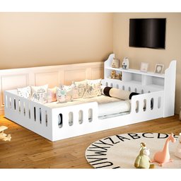 Cama Infantil Montessoriana Helo Solteiro com Nicho e Led - Branca + Acompanha Luminária Nuvem - 2