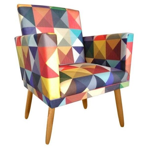 Poltrona Decorativa Nina Cr Suede Triangulo Colorido Leitura