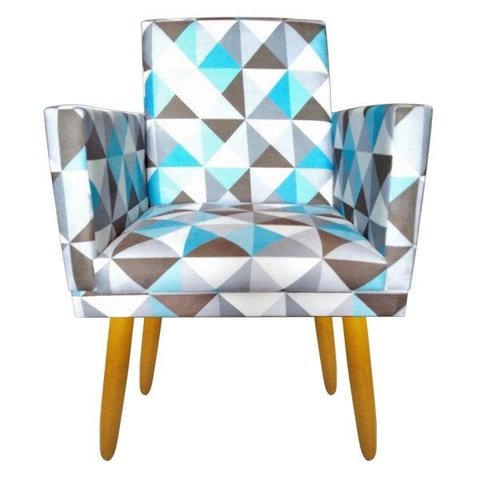 Poltrona Decorativa Nina Cr Suede Triangulo Azul para Sala