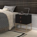 Ver imagem 1 de Mesa de Cabeceira 2 Gavetas Pes de Ferro Dourado Estilo Industrial Cor:preto