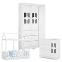 Ver imagem 1 de Jogo de Quarto Infantil New Cristal 3 Portas Com Cama Montessoriana com Grade Branco - Móveis Canaã