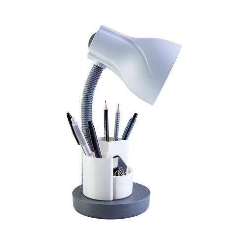 Luminária de Mesa Direcionável Escritório Home Office Estudo Porta Lápis Caneta Bivolt E27:Cinza