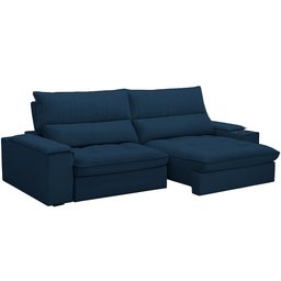 Sofá Retrátil Reclinável para Sala de Estar Living 280cm Nápoles F04 Veludo Azul - Lyam Decor - 5