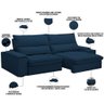 Sofá Retrátil Reclinável para Sala de Estar Living 280cm Nápoles F04 Veludo Azul - Lyam Decor - 3