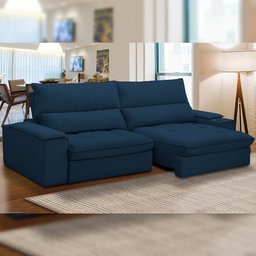 Sofá Retrátil Reclinável para Sala de Estar Living 280cm Nápoles F04 Veludo Azul - Lyam Decor - 2