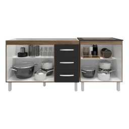 Armário Cozinha Gabinete Pia de 120 Cm Bruna e Balcão Fran para Cooktop 4 Bocas Savana Preto - 5