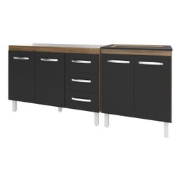 Armário Cozinha Gabinete Pia de 120 Cm Bruna e Balcão Fran para Cooktop 4 Bocas Savana Preto - 4
