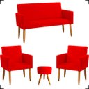 Ver imagem 1 de Kit Namoradeira Decorativa + 2 Poltronas Para Sala Reforçadas + Puff Redondo Suede
