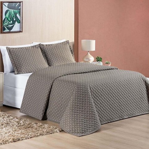 Kit Cobre Leito Espanha Casal Queen 03 Peças Micropercal 200 Fios Matelado White Line - Camafeu