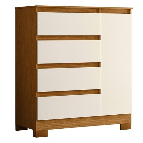 Cômoda Sapateira Olímpia 1 Portas e 4 Gavetas Cinamomo/off White - Móveis Albatroz