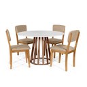 Ver imagem 1 de Mesa de Jantar Redonda Gabi Bran/nor com 4 Cadeiras Estofadas Ella Bege