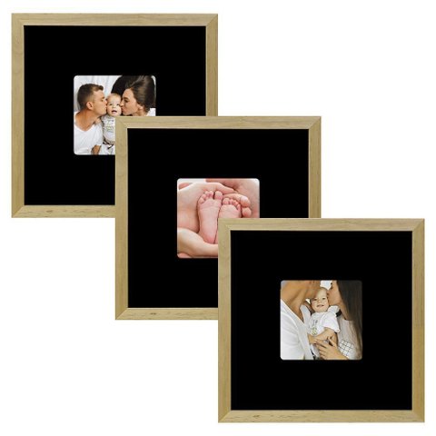 Kit 3 Quadros Porta Retrato Foto 10x10 Paspatur Preto 20x20