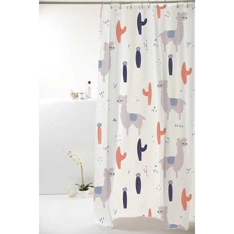 Cortina Box Banheiro Poliéster 198x180cm com Ganchos - Lhama