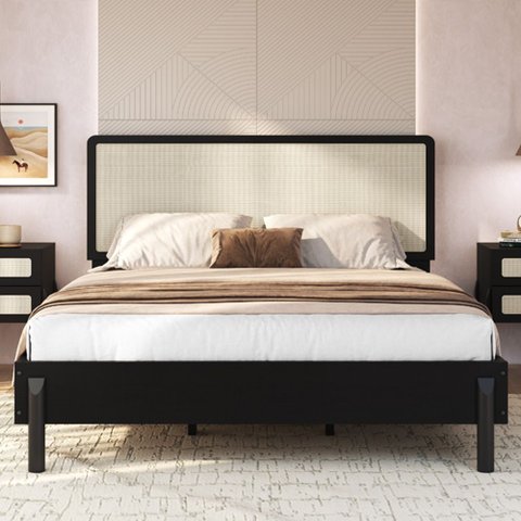 Cama Casal Queen com Cabeceira Palhinha 158cm Moss A03 Nero - Lyam Decor