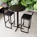 Ver imagem 1 de Conjunto Mesa Alta Bar Bistrô Redonda Preta 2 Banquetas Estofado Industrial Don Castro