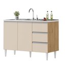 Ver imagem 1 de Balcão Salvador 1,20 Mt 3 Gavetas 2 Portas 100% Mdf Amêndoa Off