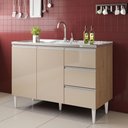 Ver imagem 2 de Balcão Salvador 1,20 Mt 3 Gavetas 2 Portas 100% Mdf Amêndoa Off