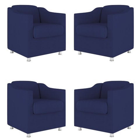 Kit 04 Cadeira Poltrona Decorativa Tilla para Recepção:azul Marinho