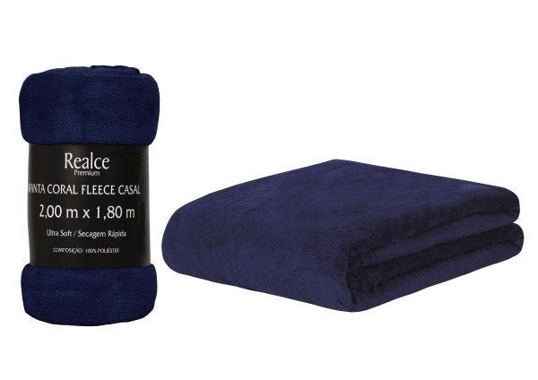 Cobertor Coberta Manta Soft Casal Microfibra Anti Alérgica:Azul Marinho - 2