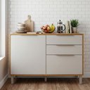 Ver imagem 1 de Balcão 120 cm com Tampo 2 Portas e 2 Gavetas Divina/Brilhante e Celeste Marrom/Cinamomo/Off White