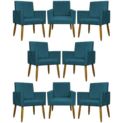 Kit 8 Poltronas Decorativas para Sala Mari Suede Cores Pé Palito Castanho