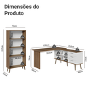 Ver imagem 3 de Kit 2 Peças com Escrivaninha em L 3 Gavetas e Armário Multiuso com Vidro Rustic/Branco Madesa