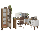 Ver imagem 2 de Kit 2 Peças com Escrivaninha em L 3 Gavetas e Armário Multiuso com Vidro Rustic/Branco Madesa