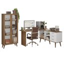 Ver imagem 2 de Kit 2 Peças com Escrivaninha em L 3 Gavetas e Armário Multiuso com Vidro Rustic/branco Madesa