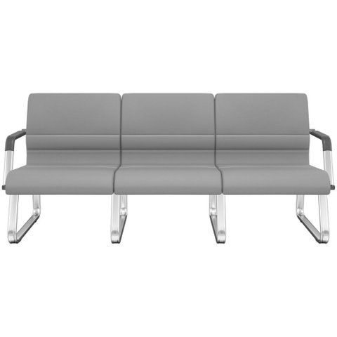 Cadeira Longarina 3 Lugares Recepção com Braço Pés Cromado Lev P03 Vinil Cinza - Lyam Decor